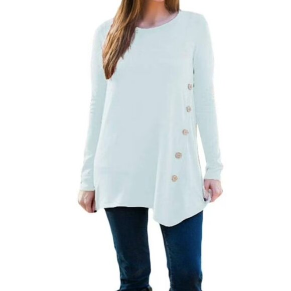 NEW Asymmetrical Hem knit sweater Draped Button Long Sleeve Top SZ XS - Picture 1 of 10